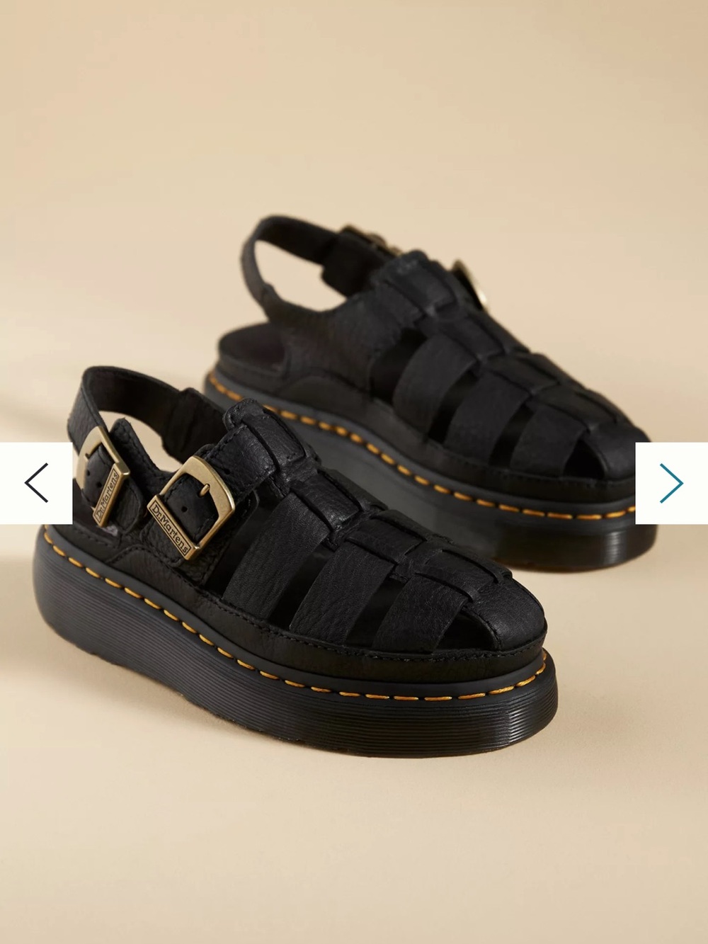 Dr. Martens Black Leather Fisherman Sandals with Gold Buckles